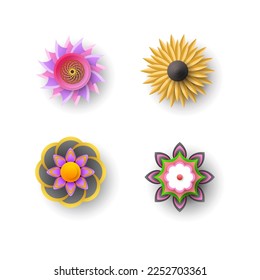 Set Abstract Collection 3D Colors Flower Paper Cut Background Vector Modern Design Style Shadow