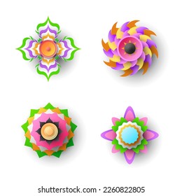 Set Abstract Collection 3D Colors Flower Paper Cut Background Vector Modern Design Style Shadow