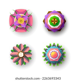 Colección abstracta Colores 3D Papel de flores Corte fondo Vector de diseño moderno Sombra