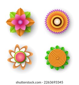 Set Abstract Collection 3D Colors Flower Paper Cut Background Vector Modern Design Style Shadow