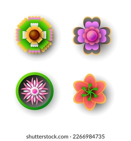 Set Abstract Collection 3D Colors Flower Paper Cut Background Vector Modern Design Style Shadow
