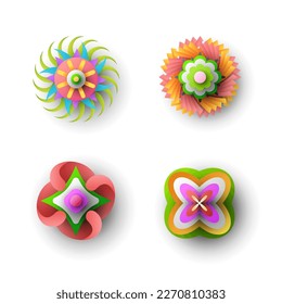 Colección abstracta Colores 3D Papel de flores Corte fondo Vector de diseño moderno Sombra