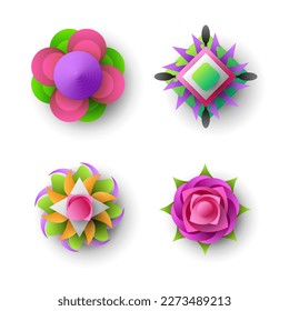 Set Abstrakte Sammlung 3D Farben Blumenpapier Cut Hintergrund Vektor Modern Design Stil Schatten