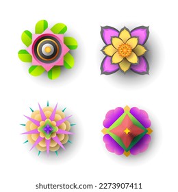 Set Abstract Collection 3D Colors Flower Paper Cut Background Vector Modern Design Style Shadow