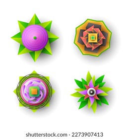 Set Abstract Collection 3D Colors Flower Paper Cut Background Vector Modern Design Style Shadow