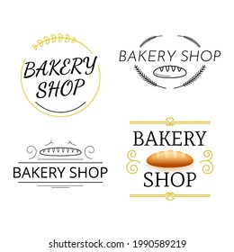 Set Abstract Collection Bakery Logo Sign Symbol Bread Bun Food Background Vector Design Style Lettering Badges Design Template For Bakehouse And Cafe