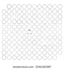 Set Abstract Collection Black Simple Line Round Circle With Leaf Leaves Frame Flowers Doodle Outline Element Vector Design Style Sketch Isolated Illustration For Wedding And Banner