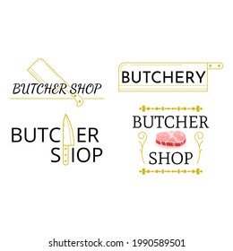 Set Abstract Collection Butchery  Logo Meat Food Background Vector Design Style Lettering Badges Design Template For Butcher Shop