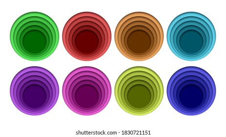 Set Abstract Collection Color Green Red Orange Blue Circle Paper Cut Art Background Vector Design Style Template Illustration