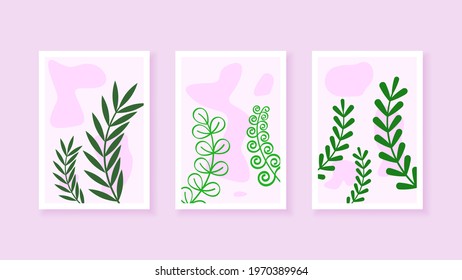 Set Abstract Collection Contemporary Vector Botanical Floral Plants Desgin Doodle Elements Posters Minimal Natural