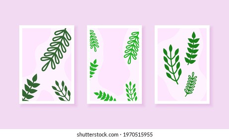 Set Abstract Collection Contemporary Vector Botanical Floral Plants Desgin Doodle Elements Posters Minimal Natural