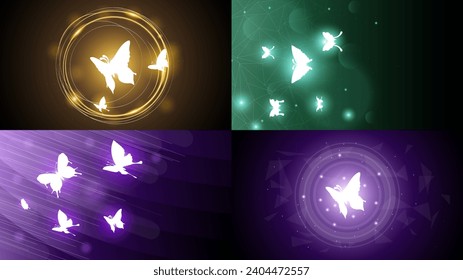 Establecer El Fondo Oscuro De La Colección Abstracta Con Las Mariposas Inspira El Estilo De Diseño Del Vector Brillo Luminoso