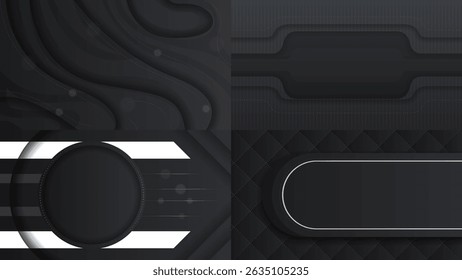 Definir Coleção Abstrata Preto Preto escuro Dourado Material Moderno Fundo com Linhas Douradas Listras Sombras Fundo Papel de Parede Decoração Vetor Design Estilo