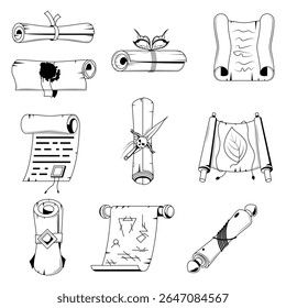 Conjunto de Colección Abstractas Doodle Línea negra Viejo Pergamino Antiguo Antiguo Fondo Historia Vector Diseño Anuncio Invitación de fiesta Plantilla