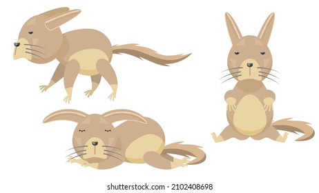 Set Abstract Collection Flat Cartoon Different Animal Lagidium Whiskasha Rodent Stand, Sleeping Vector Design Style Elements Fauna Wildlife