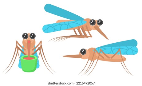 Set Abstrakte Kollektion Flach Cartoon Unterschiedliche Tierinsekt-Käfer-Moskitos Stand, Fly Vector Design Stilelemente Fauna Wildlife