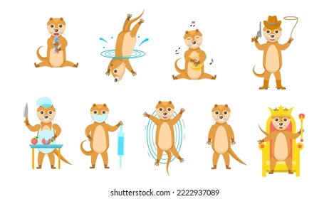 Set Abstract Collection Flat Cartoon Different Animal Otters Vector Design Style Elements Fauna Wildlife