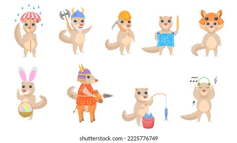 Set Abstrakte Kollektion Flache Cartoon Unterschiedliche Tier-Tupaia Vektordesign Stilelemente Fauna Wildlife