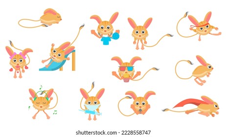 Set Abstract Collection Flat Cartoon Different Animal Jerboas Vector Design Style Elements Fauna Wildlife