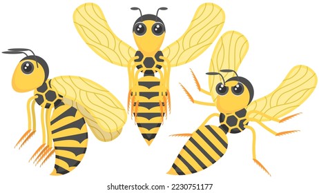 Set Abstract Collection Flat Cartoon Different Animal Insect Beetle Wasps Fly, Attacks Vector Design Style Elements Fauna Wildlife