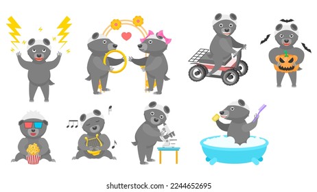 Set Abstract Collection Flat Cartoon Different Animal Honey Badgers Vector Design Style Elements Fauna Wildlife