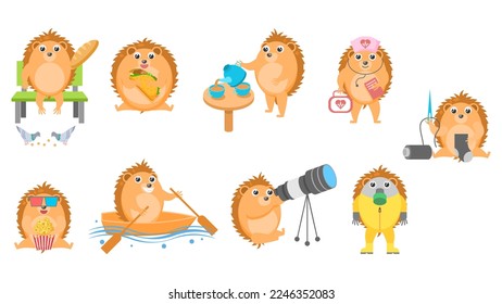 Set Abstrakte Kollektion Flache Cartoon Unterschiedliche Tierhedgehogs Vector Design Elements Fauna Wildlife