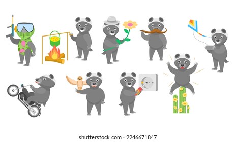 Set Abstract Collection Flat Cartoon Different Animal Skunk Vector Design Style Elements Fauna Wildlife