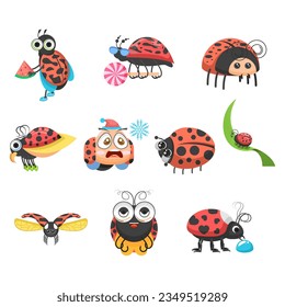 Set Abstract Collection Flat Cartoon Animal Insect Ladybug Vector Design Style Elements Fauna Wildlife