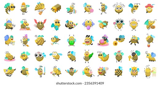 Set Abstrakte Kollektion Flache Cartoon Tierinsektenkäferchen Fly Honey Gelbe Tier Vector Design Stilelemente Fauna Wildlife