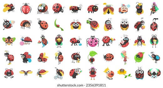 Set Abstrakte Kollektion Flaches Cartoon Tierinsekt Ladybug Vector Design Stilelemente Fauna Tierwelt