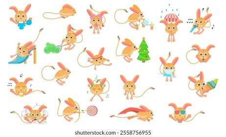 Set Abstract Collection Flat Cartoon Different Animal Jerboas Vector Design Style Elements Fauna Wildlife