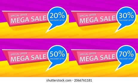 set Abstract Collection Flat Style Sale Banner Template. Special Offer Discount Vector.  Store Design Label Media Promotions