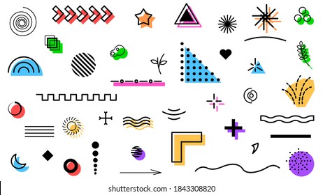Set Abstract Collection Geometric Figures Shapes Memphis Elements Color Isolated On White Background