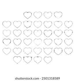 Set Abstract Collection Hand Drawn Frame Heart With Plants Doodle 14 February Holiday Concept Vector Design Outline Style On White Background Isolated Letter, Message, Mail, Cards, Posters