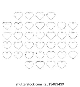 Set Abstract Collection Hand Drawn Frame Heart With Plants Doodle 14 February Holiday Concept Vector Design Outline Style On White Background Isolated Letter, Message, Mail, Cards, Posters