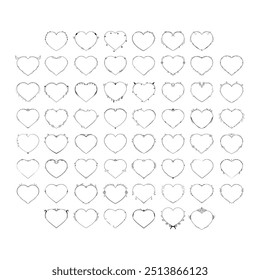 Set Abstract Collection Hand Drawn Frame Heart With Plants Doodle 14 February Holiday Concept Vector Design Outline Style On White Background Isolated Letter, Message, Mail, Cards, Posters