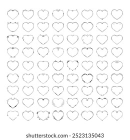 Set Abstract Collection Hand Drawn Frame Heart With Plants Doodle 14 February Holiday Concept Vector Design Outline Style On White Background Isolated Letter, Message, Mail, Cards, Posters