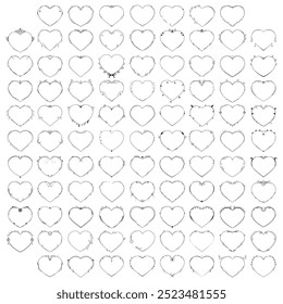 Set Abstract Collection Hand Drawn Frame Heart With Plants Doodle 14 February Holiday Concept Vector Design Outline Style On White Background Isolated Letter, Message, Mail, Cards, Posters