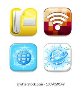 Set Abstract Collection Icons Symbols Signs Folder Web Network Wifi Shadow Logotype Vector Design Style