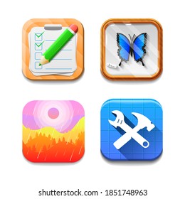 Set Abstract Collection Icons Symbols Signs Landscape Mountain Butterfly Checkmark Business Tools Work Shadow Logotype Vector Design Style