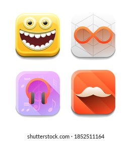 Set Abstract Collection Icons Symbols Signs Mustache Hair Headphones Sound Emoticon Smile Sign Infinnity Shadow Logotype Vector Design Style