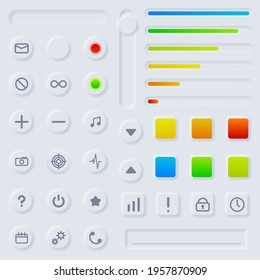 Set Abstract Collection Icons Symbols Signs Neumorphism Shadow Logotype Vector Design Style User Interface Elements Neumorphic Ui Ux Kit
