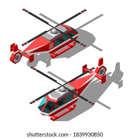 Set Abstract Collection Isometric 3D Helicopter Transport With Shadow Vector Design Style