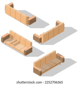 Colección Resumen Mobiliario Isometric 3D Equipo De Sofá Elemento De Equipo Con Estilo De Diseño Vector De almohadas