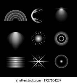 Establecer Las Luces De La Colección Abstract Respecta El Luminoso Luminoso Brillo De Luz En Un Estilo De Diseño Del Vector De Fondo Oscuro