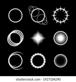Set Abstract Collection Lights Spotlight Glow Light Flare Shine Flashes On A Dark Background Vector Design Style