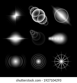 Establecer Las Luces De La Colección Abstract Respecta El Luminoso Luminoso Brillo De Luz En Un Estilo De Diseño Del Vector De Fondo Oscuro