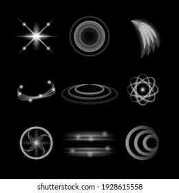 Set Abstract Collection Lights Spotlight Glow Light Flare Shine Flashes On A Dark Background Vector Design Style
