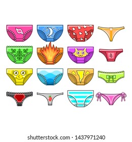 Set Abstract Collection Panty Flat Cartoon Color Underwear Sexy Cloth Bikini Vector Design Style