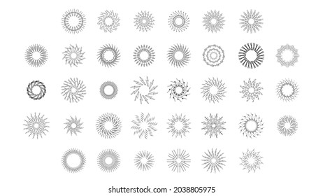 Set Abstract Collection Round Circles Starburst Sunburst Sunset Black Line Doodle Design Elements Bursting Rays Sunrise Shine Light Radiant Sparkles Vector Design Style